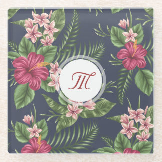Hibisken-Muster Monogramm-Untersetzer Glasuntersetzer