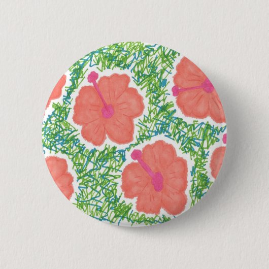 Hibisken Pop Art Pattern Button (Vorderseite)