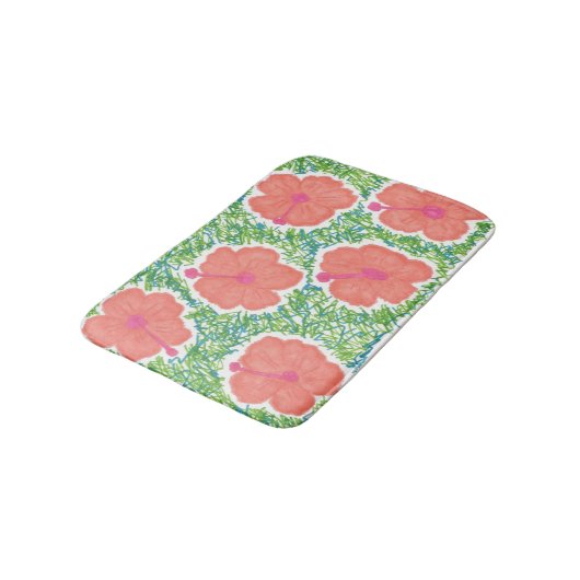 Hibisken Pop Muster Bath Mat Badematte (Schrägansicht)