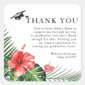 Hibisken Tropical Custom Text Abschluss Vielen Dan Quadratischer Aufkleber (Vorderseite)