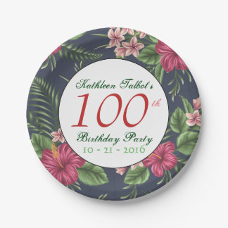 Hibiskus 100. Geburtstagsparty-Papiertafel Pappteller