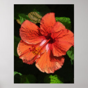 Hibiskus 424 tropische rote Blume Poster