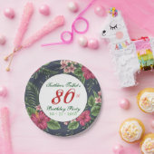 Hibiskus 80. Geburtstagsparty-Papiertafel Pappteller (Party)