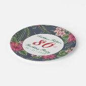 Hibiskus 80. Geburtstagsparty-Papiertafel Pappteller (Schrägansicht)