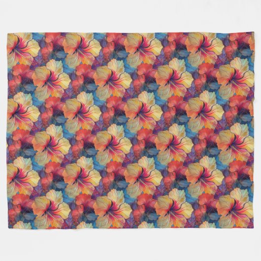 Hibiskus - Aquarellfarben - Blüten 1 Fleecedecke (Vorderseite (Horizontal))