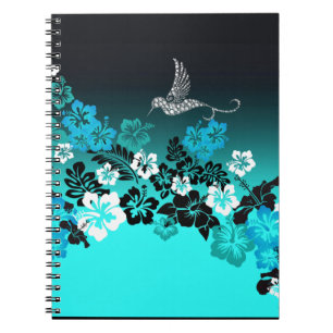 Hibiskus auf Türkis mit Hummingbird Lebensmittelta Notizblock