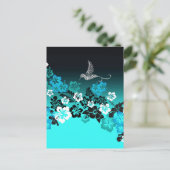 Hibiskus auf Türkis mit Hummingbird Postkarte (Stehend Vorderseite)