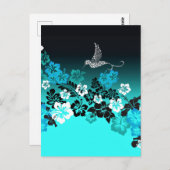 Hibiskus auf Türkis mit Hummingbird Postkarte (Vorne/Hinten)