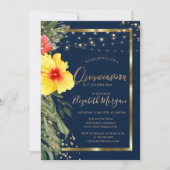 Hibiskus aus Palmblättern, Leuchten, Holz, Rahmen  Einladung (Vorderseite)