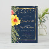 Hibiskus aus Palmblättern, Leuchten, Holz, Rahmen  Einladung (Stehend Vorderseite)