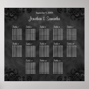 Hibiskus Black 13 Tables Hochzeitsdiagramm Poster