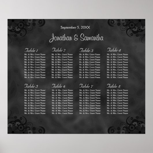 Hibiskus Black 8 Tables Hochzeitstabelle Poster (Vorne)