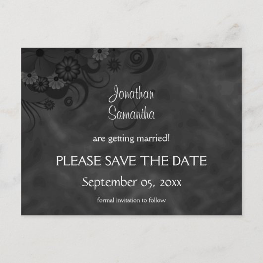 Hibiskus Black Floral Gothic speichert die Datumsk Ankündigungspostkarte (Rückseite)