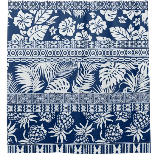 Hibiskus, Blätter: hawaiianische Tapete. Duschvorhang (Vorderseite)