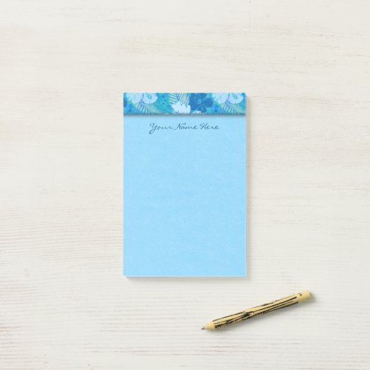 Hibiskus-Blau-Batik Post-it Klebezettel (Auf Schreibtisch)