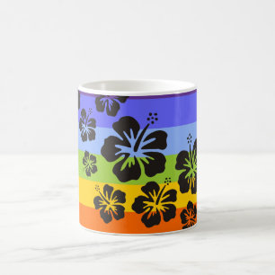 Hibiskus blüht in Schwarz Farbstreifen Kaffeetasse