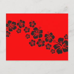 Hibiskus blüht in Schwarz Feuer rot Postkarte