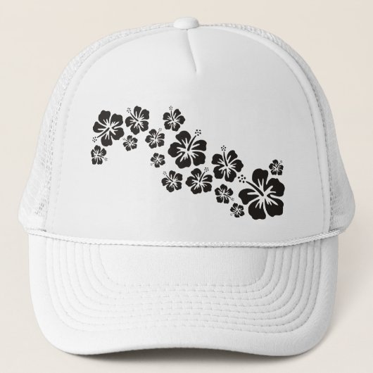 Hibiskus blüht in Schwarz Truckerkappe (Vorderseite)
