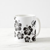 Hibiskus blüht schwarz mit Geckos Kaffeetasse (VorderseiteRechts)