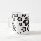 Hibiskus blüht schwarz mit Geckos Kaffeetasse (Vorderseite Links)