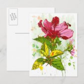 Hibiskus Blume - Aquarellfarbe Postkarte (Vorne/Hinten)