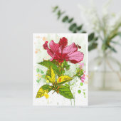 Hibiskus Blume - Aquarellfarbe Postkarte (Stehend Vorderseite)