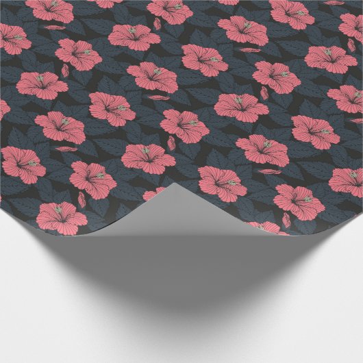 Hibiskus Blume: dunkle, nahtlose Tapete. Geschenkpapier (Ecke)