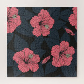 Hibiskus Blume: dunkle, nahtlose Tapete. Puzzle (Horizontal)