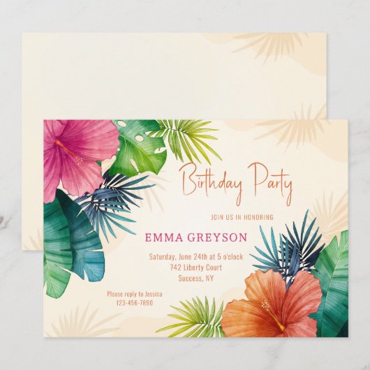 Hibiskus Blume Einladung (Vorne/Hinten)