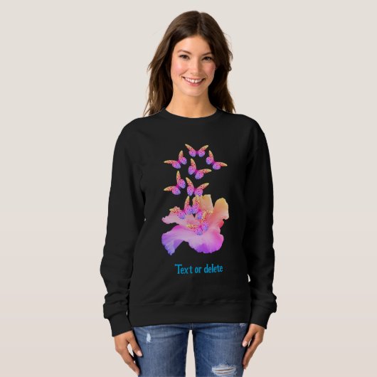 Hibiskus Blume Farbenfrohe Schmetterlinge Personal Sweatshirt (Vorne ganz)