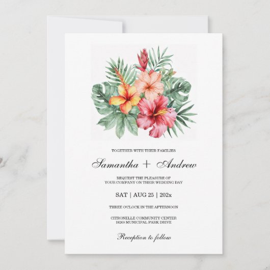 Hibiskus Blume Hochzeitsszenario Einladung (Vorderseite)