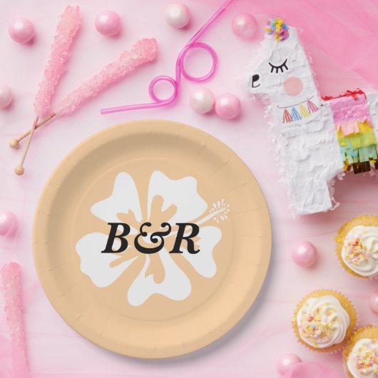 Hibiskus Blume Logo personalisiert tropische Hochz Pappteller (Party)