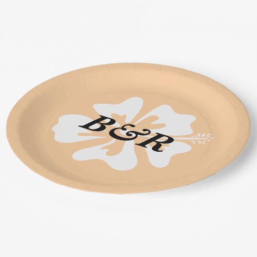 Hibiskus Blume Logo personalisiert tropische Hochz Pappteller (Schrägansicht)