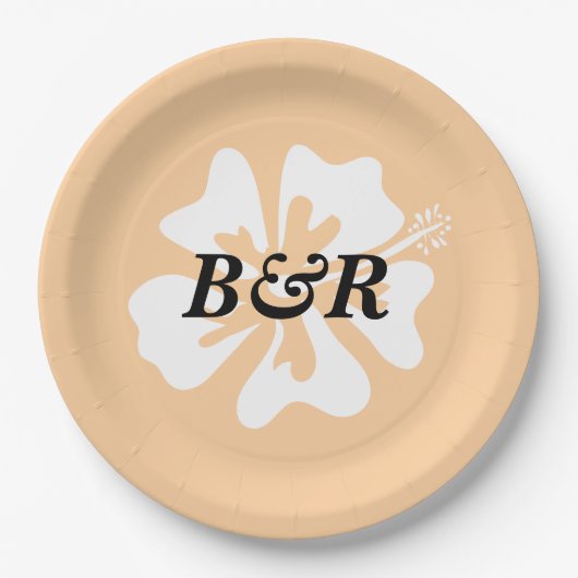 Hibiskus Blume Logo personalisiert tropische Hochz Pappteller (Vorderseite)