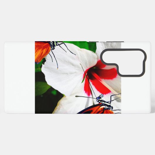 Hibiskus Blume mit 2 Tiger Langschwingende Schmett Samsung Galaxy Hülle (Rückseite (Horizontal))