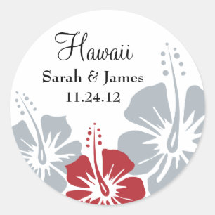 Hibiskus-Blume-Monogramm-Hochzeit Runder Aufkleber