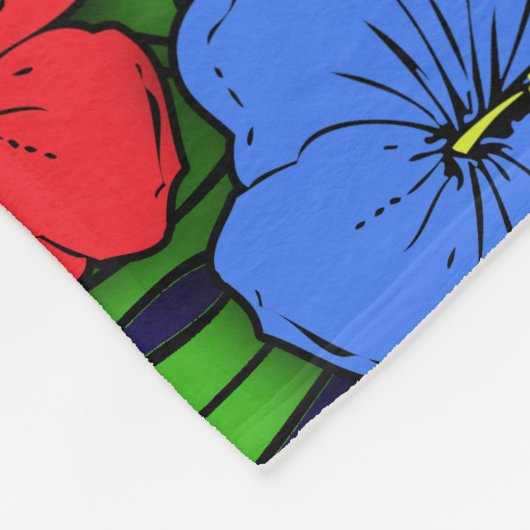 Hibiskus Blume & Monstera Blätter Fleecedecke (Ecke)