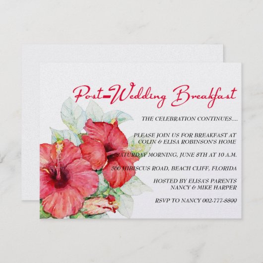 Hibiskus-Blume nach der Hochzeit Frühstück oder Br Einladung (Vorne/Hinten)