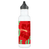 Hibiskus-Blume rotes Troisches Muster Monogramm Edelstahlflasche (Rechts)