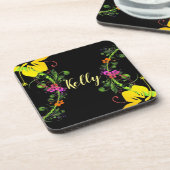 Hibiskus Blume tropisch blorgelb rosa schwarz Getränkeuntersetzer (Linke Seite)