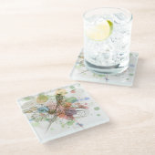 Hibiskus-Blume u. Watercolorhintergrund Glasuntersetzer (Schrägansicht)