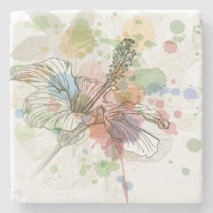 Hibiskus-Blume u. Watercolorhintergrund Steinuntersetzer