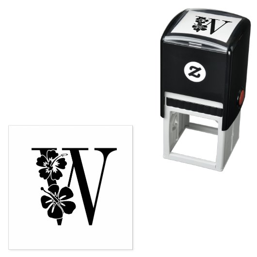 Hibiskus-Blume über Single Erstmaliges Monogramm # Permastempel (Beispiel)