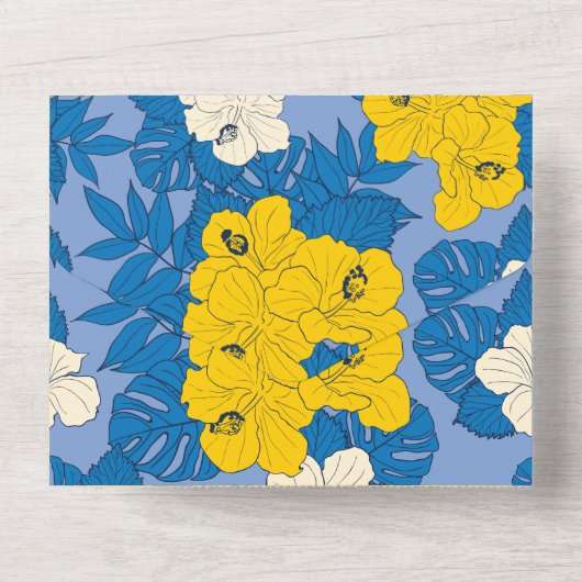 Hibiskus Blume und Blätter All In One Einladung (Rückseite)