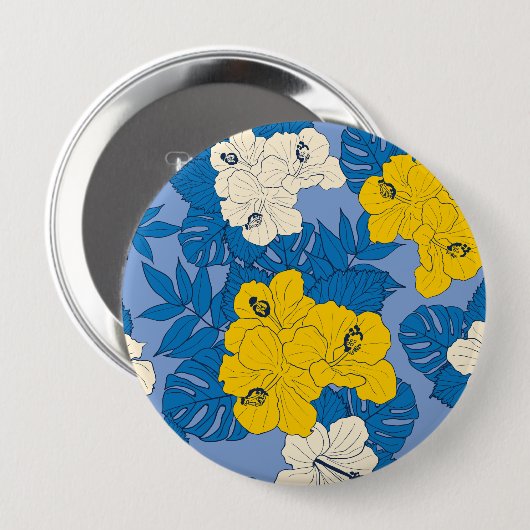 Hibiskus Blume und Blätter Button (Vorne & Hinten)