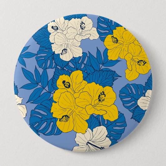 Hibiskus Blume und Blätter Button (Vorderseite)