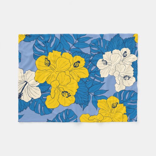 Hibiskus Blume und Blätter Fleecedecke (Vorderseite (Horizontal))