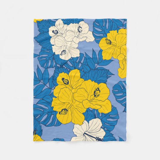 Hibiskus Blume und Blätter Fleecedecke (Vorderseite)