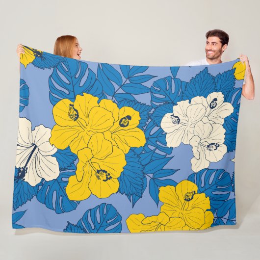 Hibiskus Blume und Blätter Fleecedecke (Beispiel)