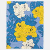 Hibiskus Blume und Blätter Fleecedecke (Vorderseite)